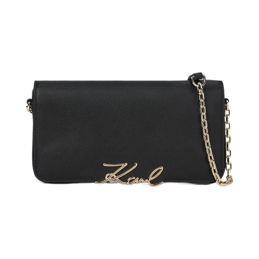 Karl Lagerfeld Signature Mini Shoulder Bag Black Gold