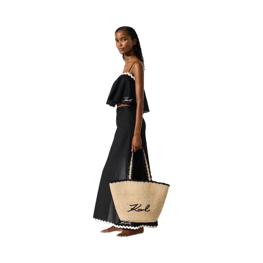 Karl Lagerfeld Signature Scallop Beach Bag Natural