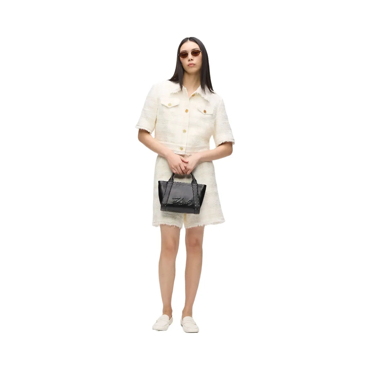 Karl Lagerfeld Ville Small Studded Tote Bag Black Gold