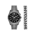 Women's Oversized Lexington Gunmetal Watch and Bracelet Gift Set MK9217SET
