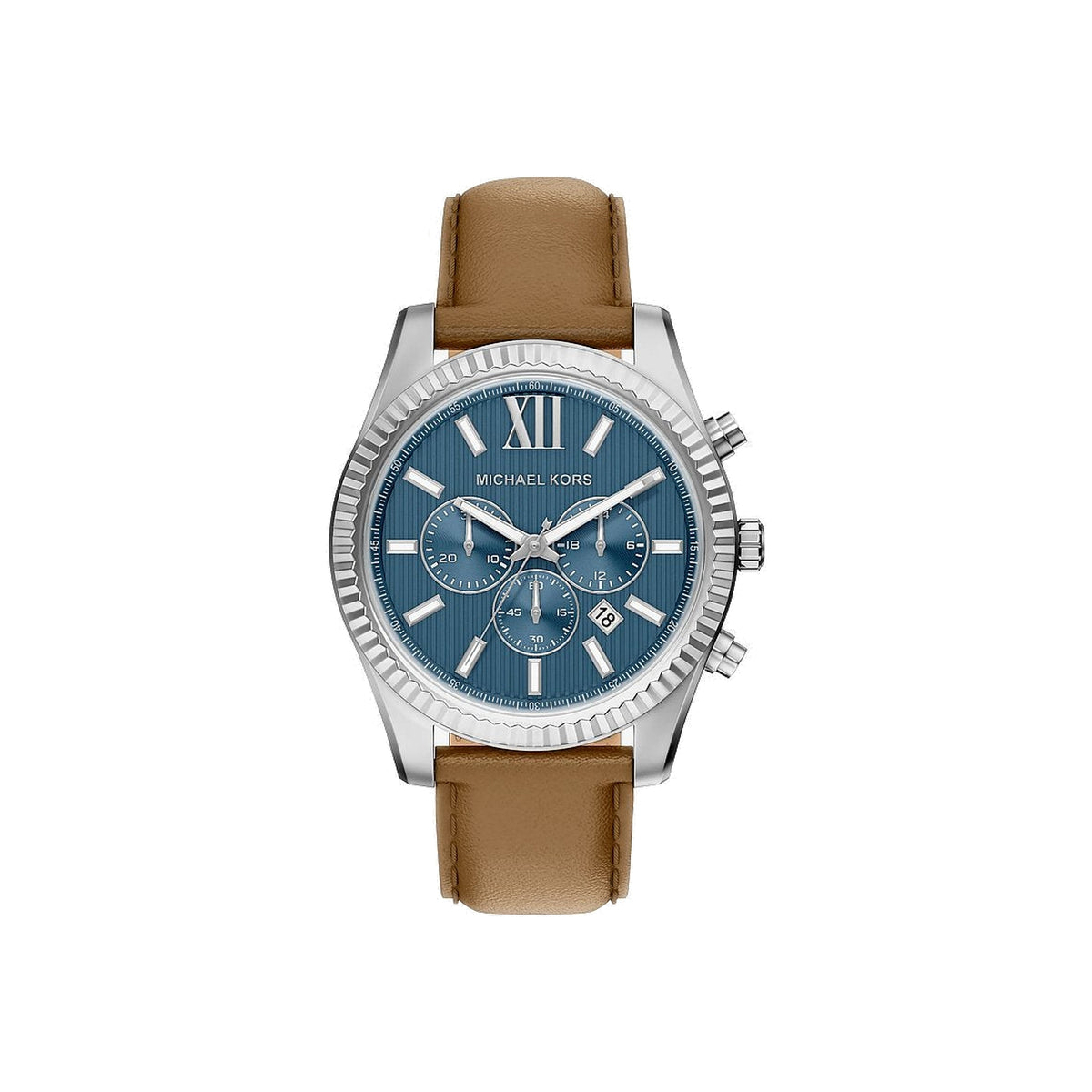 Men's Oversized Lexington Silver-Tone and Leather Watch MK9258