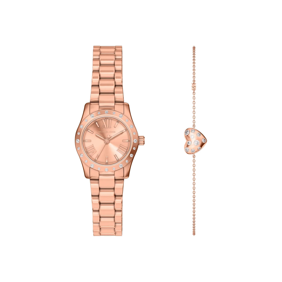 Women's Petite Lexington Pavé Rose Gold-Tone Watch and Heart Bracelet Gift Set MK4994SET