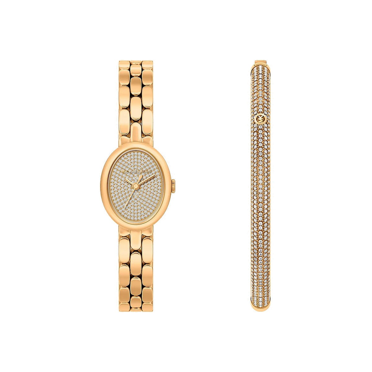 Women's Petite Maude Gold-Tone Watch and Pavé Bangle Jewelry Gift Set MK7596SET